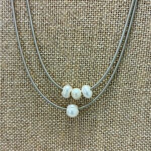 Freshwater Pearl Double-Layer Necklace - White Pearls